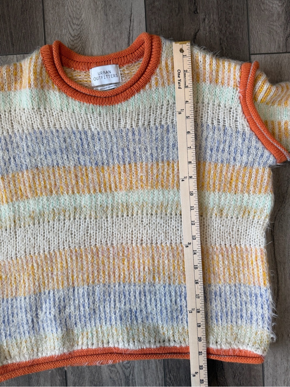 Urban Outfitters- Cozy Pastel Striped Crewneck Sweater with Orange Trim - Picture 6 of 11